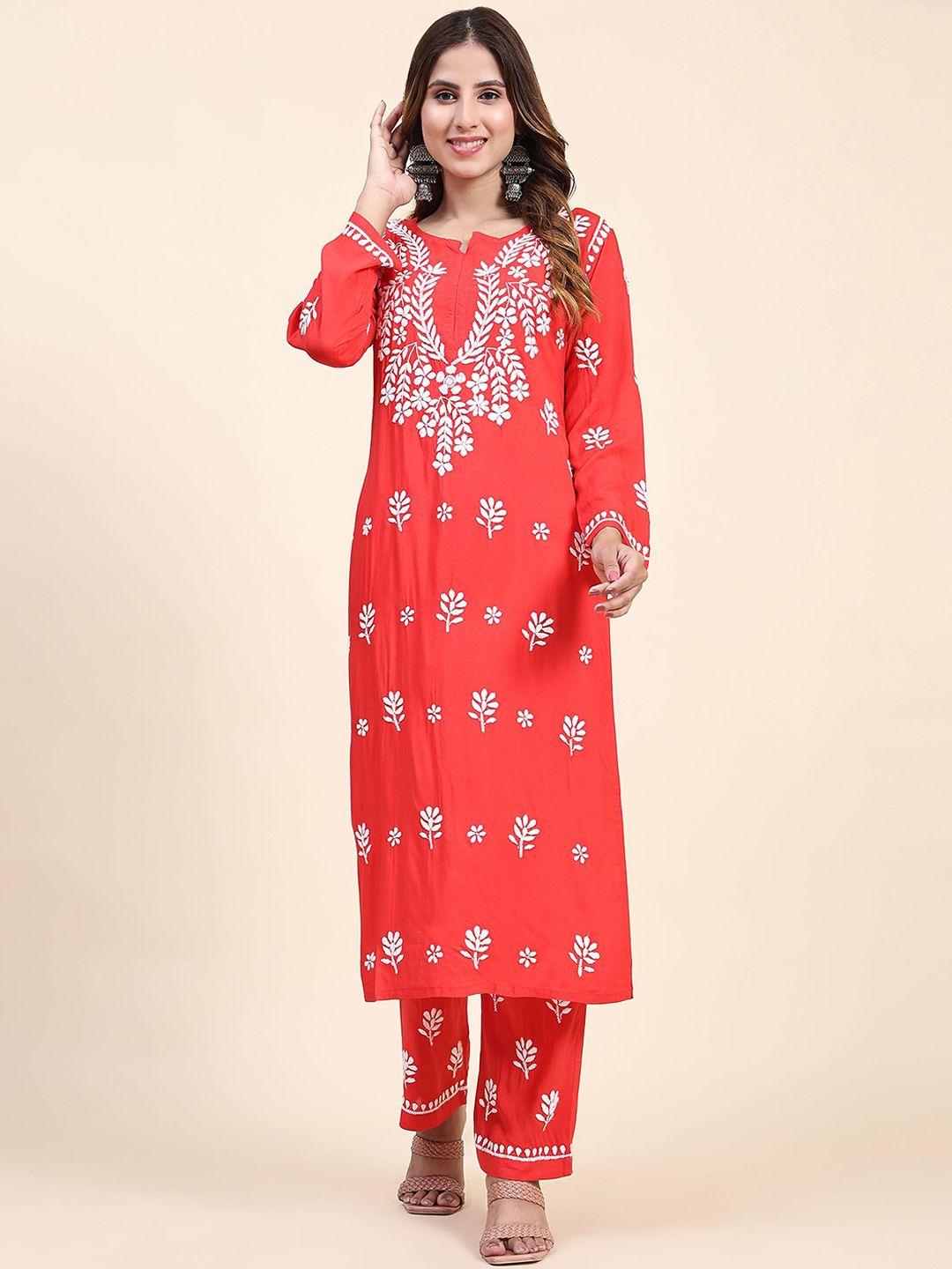 house-of-kari-floral-embroidered-chikankari-pure-cotton-straight-kurta-with-trousers