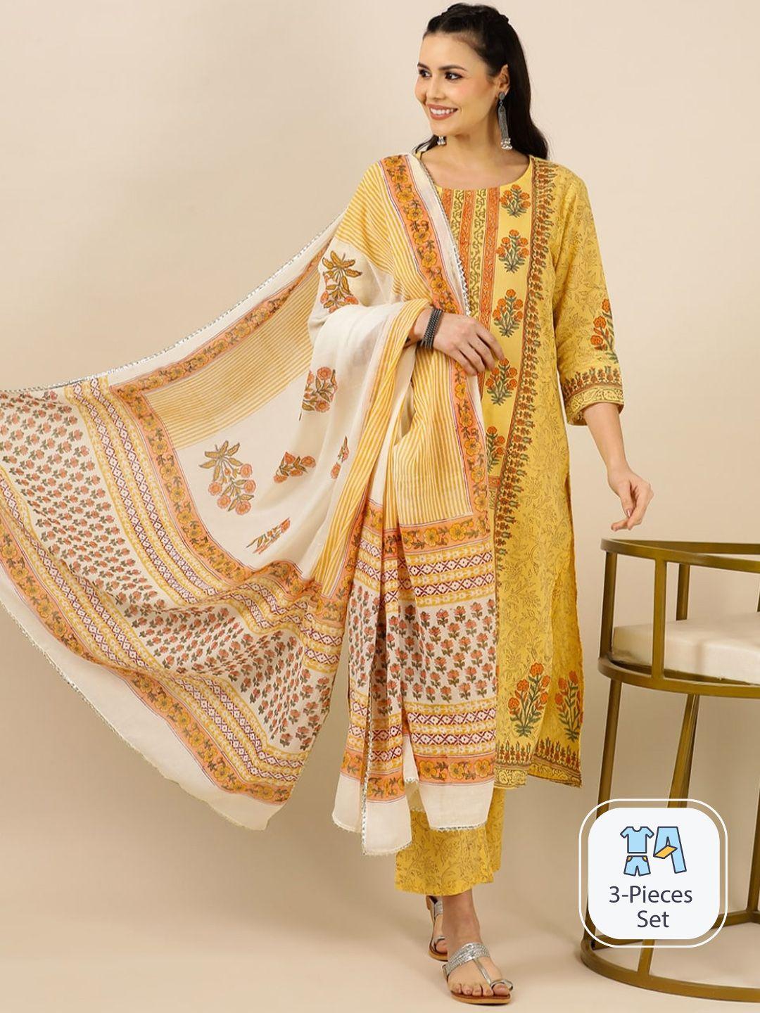 indokash-floral-printed-pure-cotton-straight-kurta-&-trouser-with-dupatta