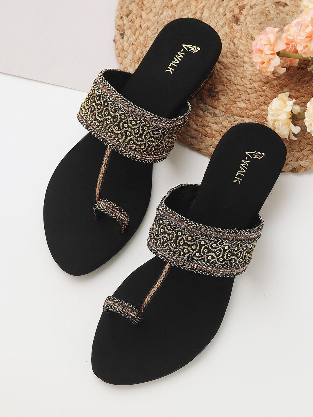 v-walk-black-&-gold-toned-embellished-ethnic-block-sandals