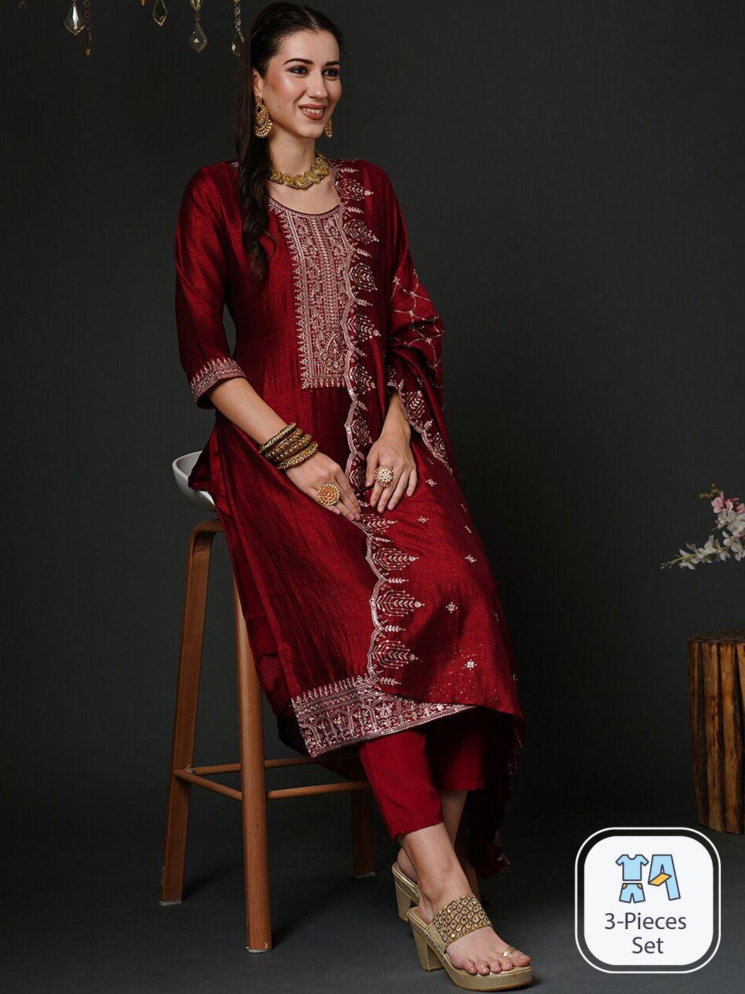 indo-era-ethnic-motifs-yoke-design-sequinned-kurta-&-trousers-with-dupatta