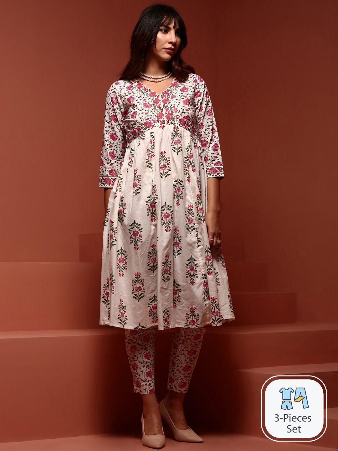 imara-floral-printed-empire-pure-cotton-kurta-with-trousers-&-dupatta