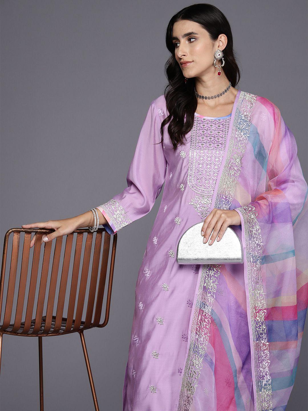 indo-era-women-floral-embroidered-regular-pure-cotton-kurta-with-trousers-&-dupatta