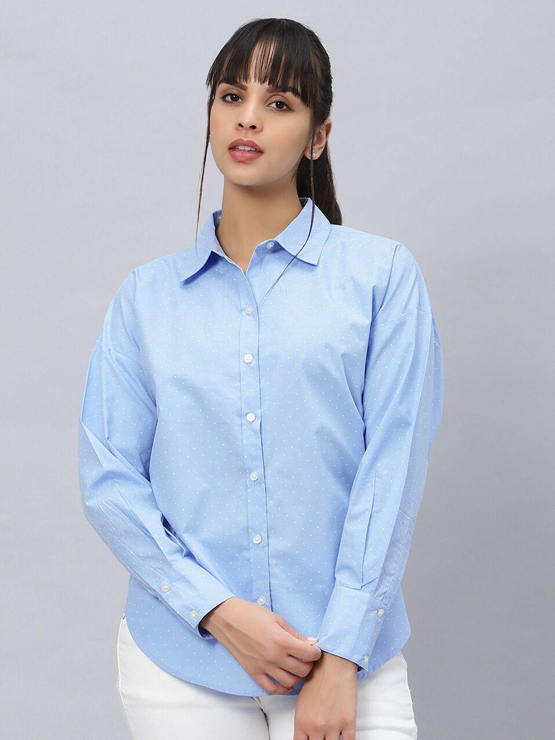 oui-polka-dot-printed-comfort-oversized-fit-cotton-casual-shirt