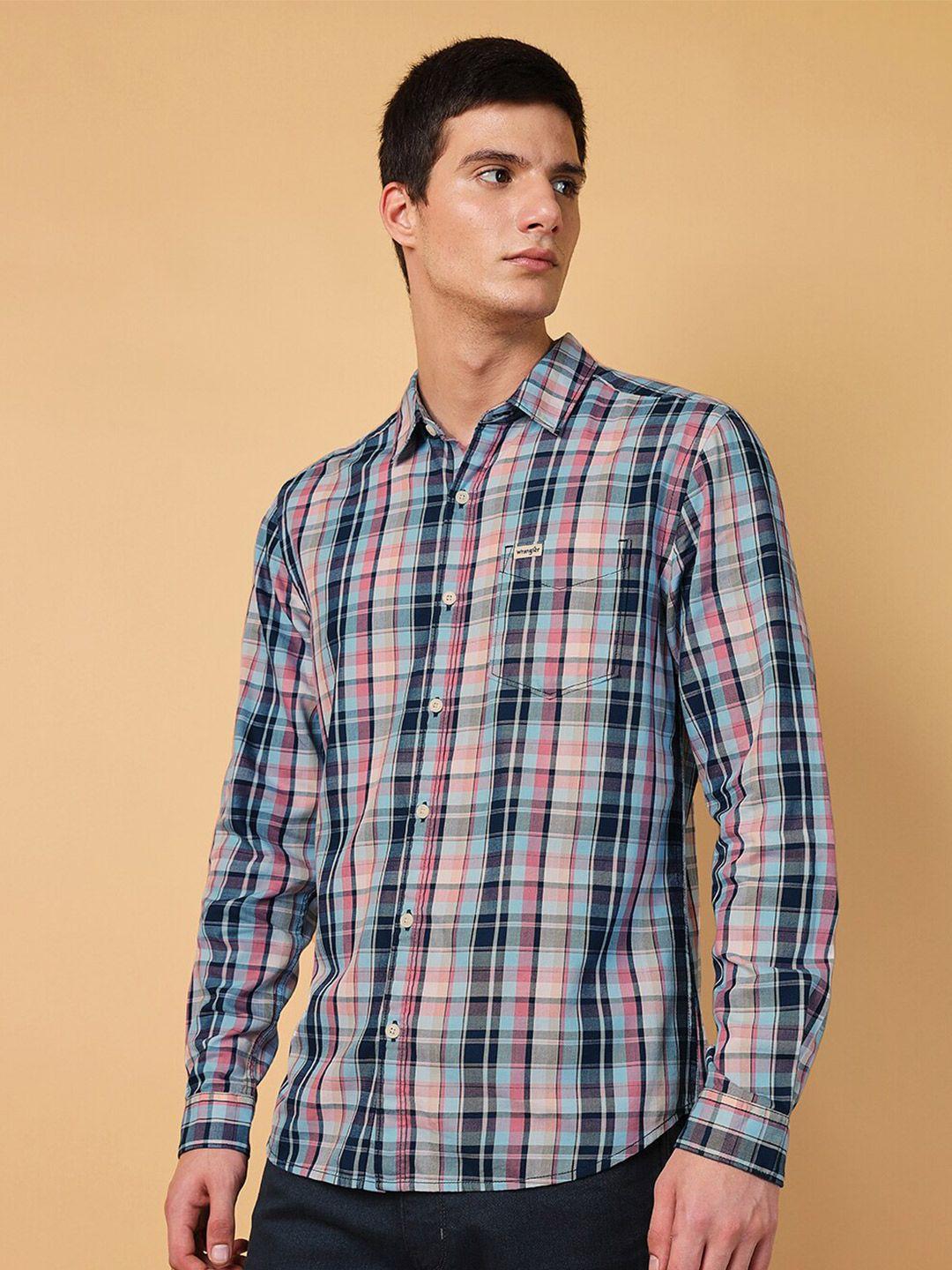 wrangler-spread-collar-tartan-checked-twill-casual-cotton-shirt