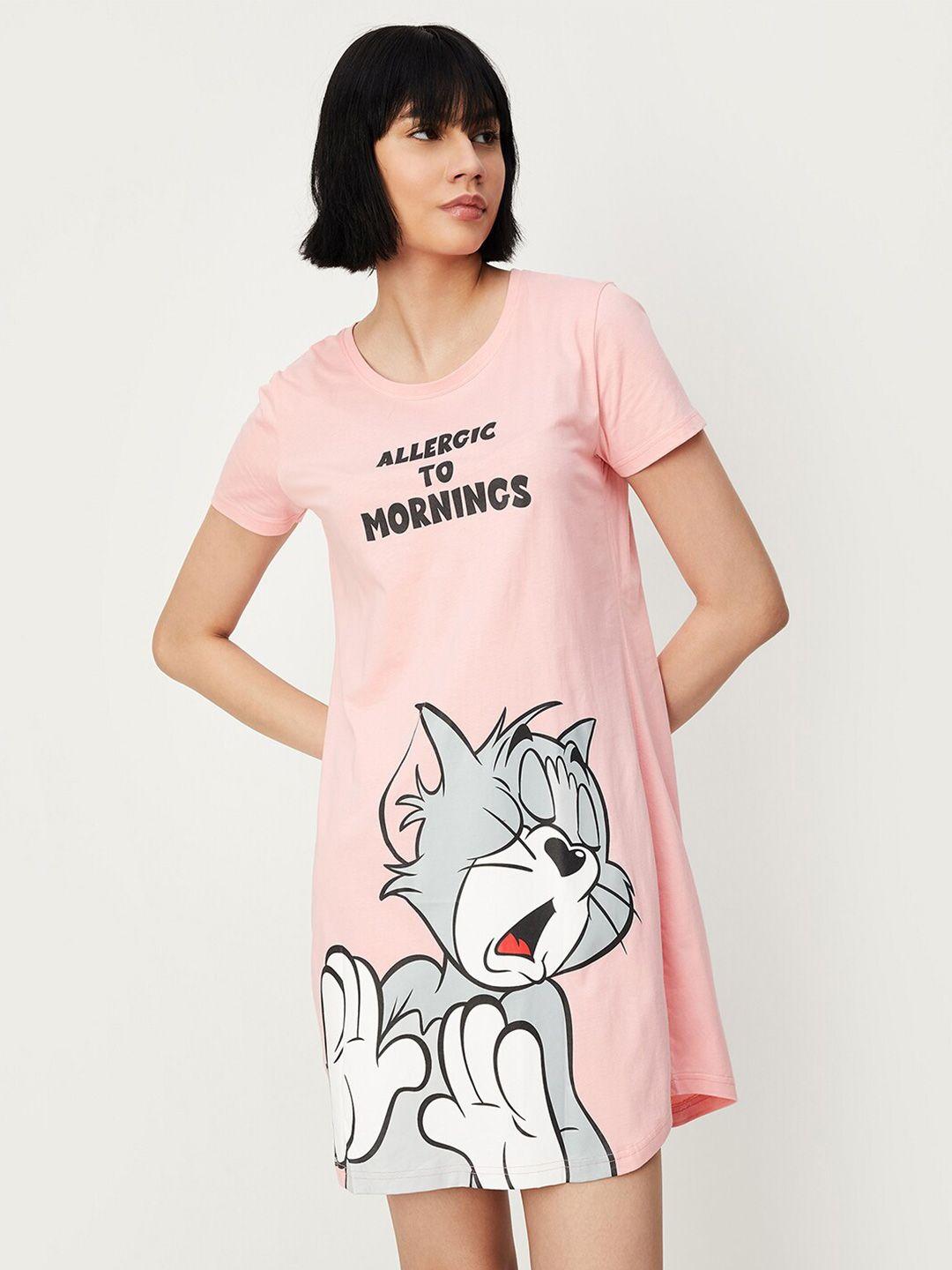 max-cartoon-characters-tom-printed-round-neck-pure-cotton-t-shirt-nightdress