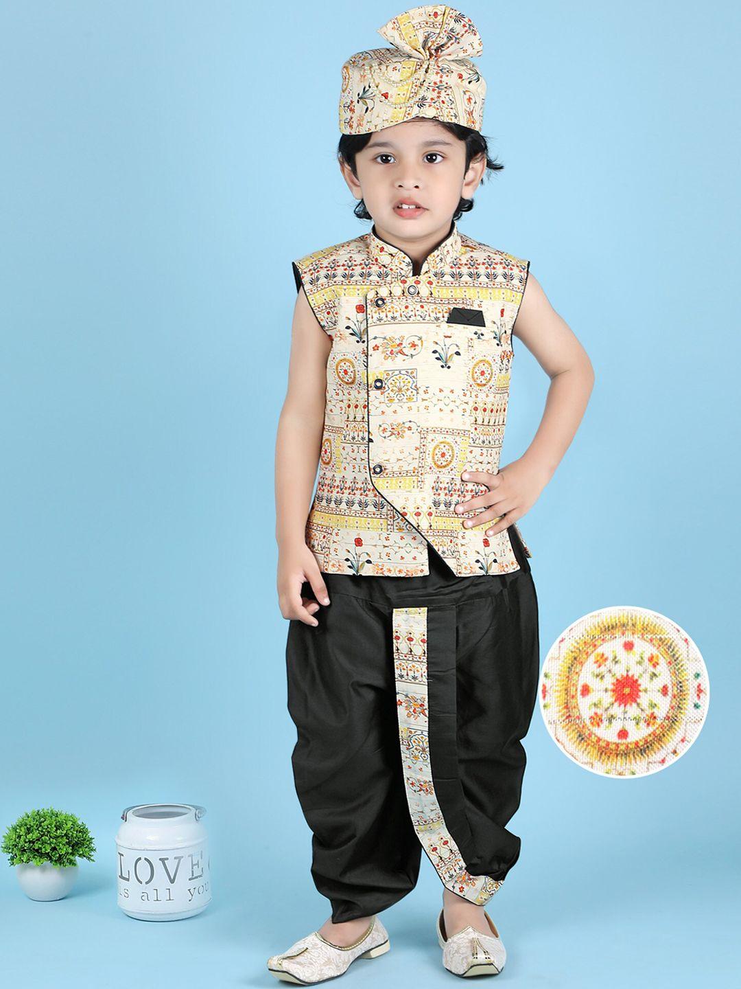 kids-farm-boys-ethinic-printed-angrakha-kurta-with-dhoti-pants-with-printed-saafa