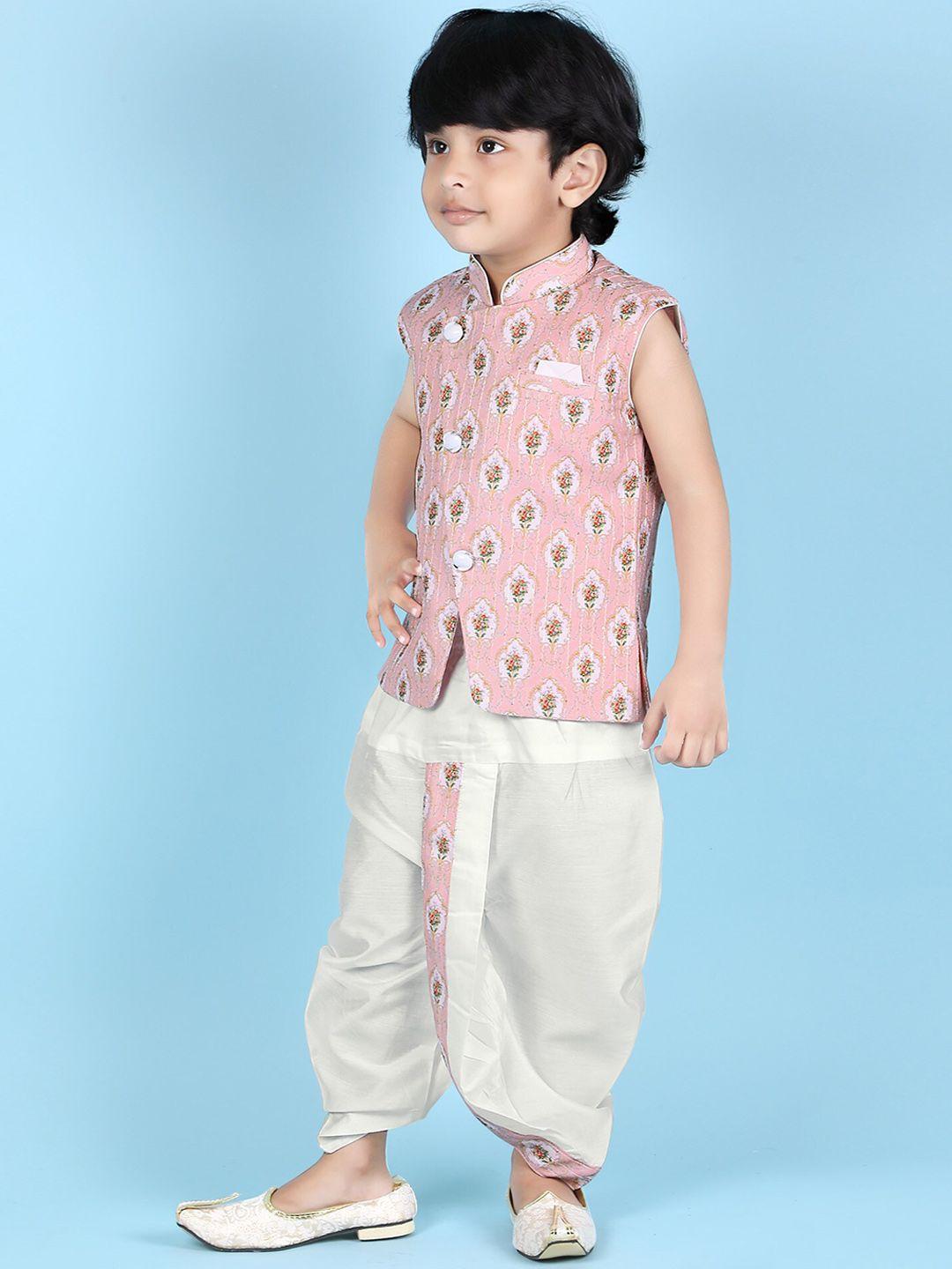kids-farm-boys-ethnic-motifs-printed-regular-sequinned-pure-silk-kurta-with-dhoti-pants