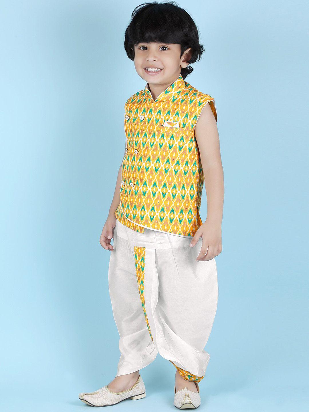 kids-farm-boys-ethnic-motifs-printed-pure-silk-angrakha-kurta-with-dhoti-pants