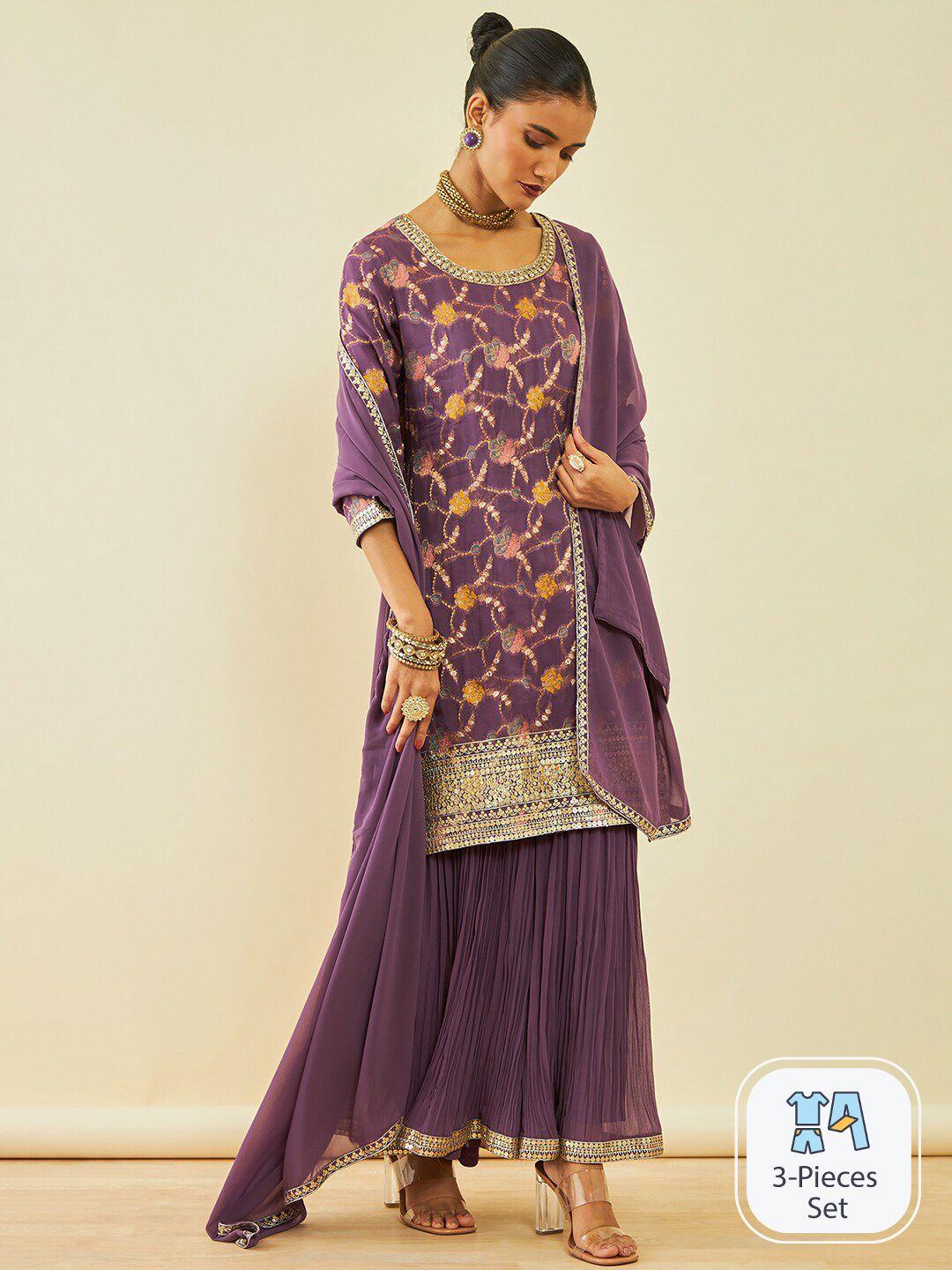 soch-floral-embroidered-sequinned-kurta-with-sharara-&-dupatta