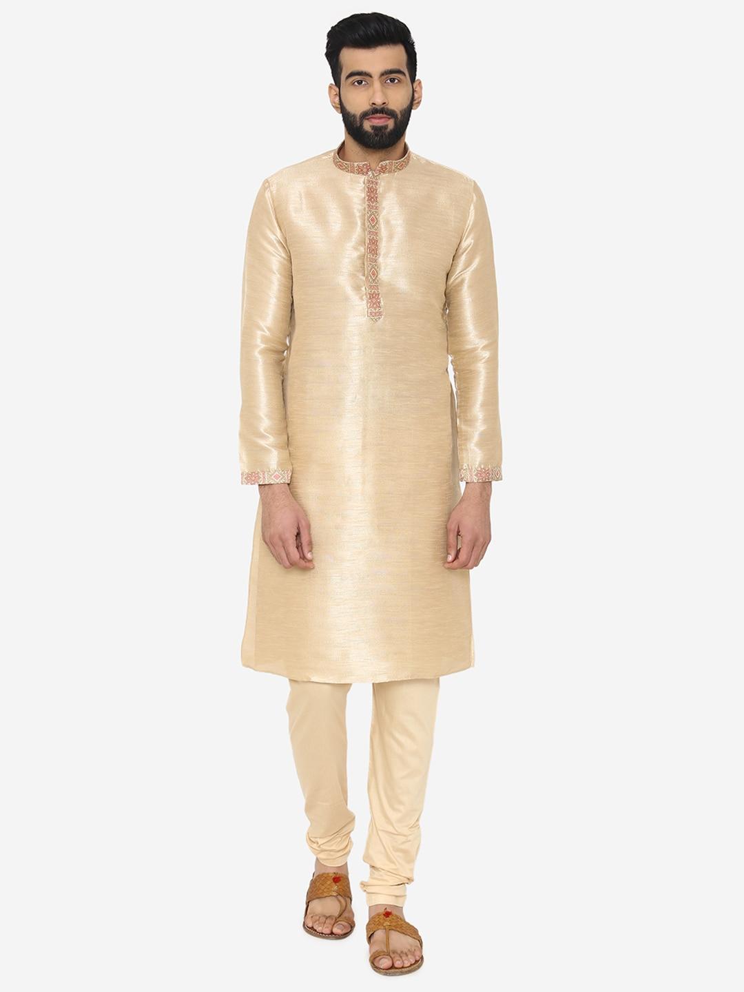 manyavar-men-beige-self-design-kurta-with-churidar-&-nehru-jacket
