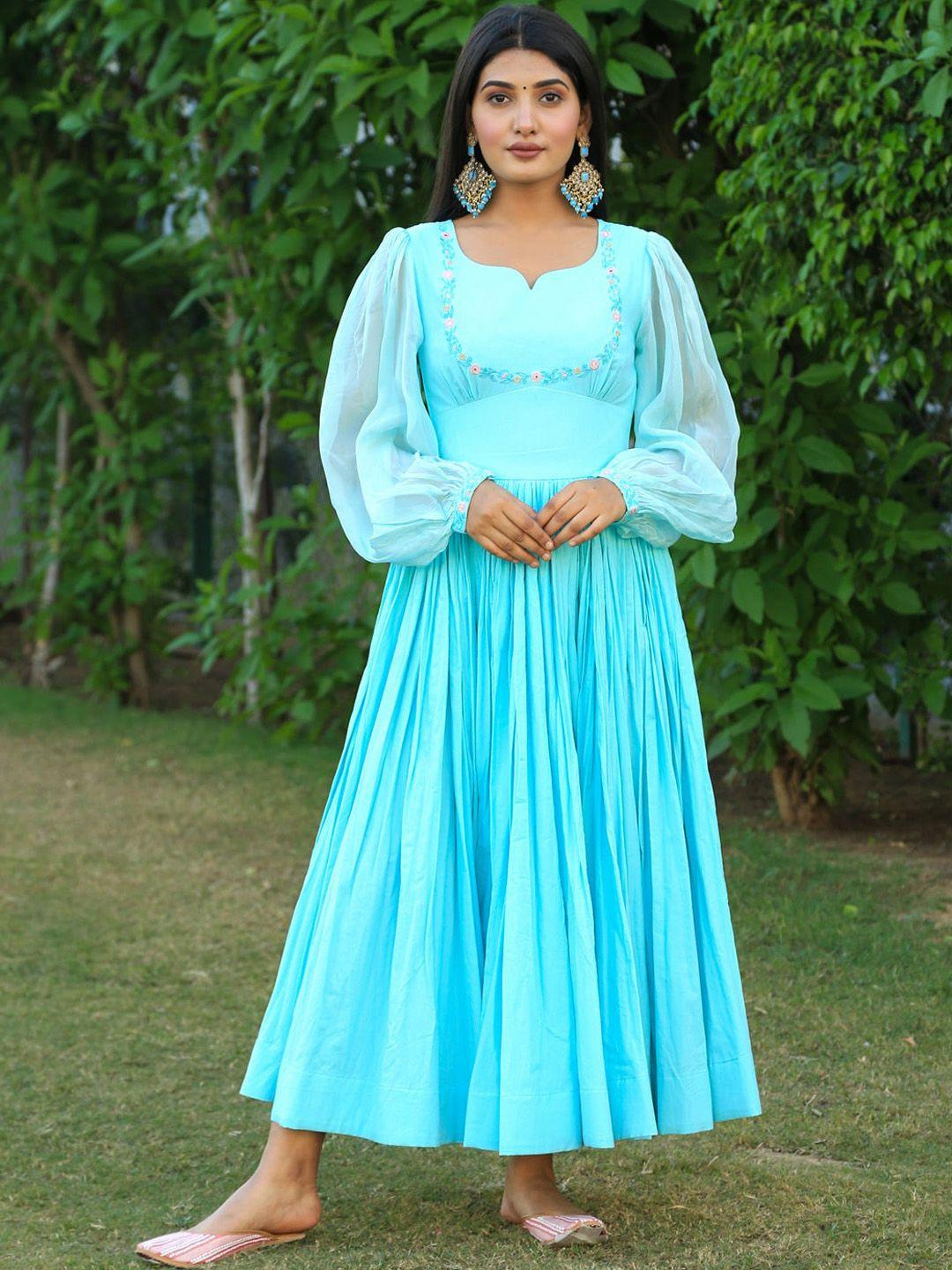 indian-virasat-pure-cotton-puff-sleeve-fit-&-flared-maxi-dress