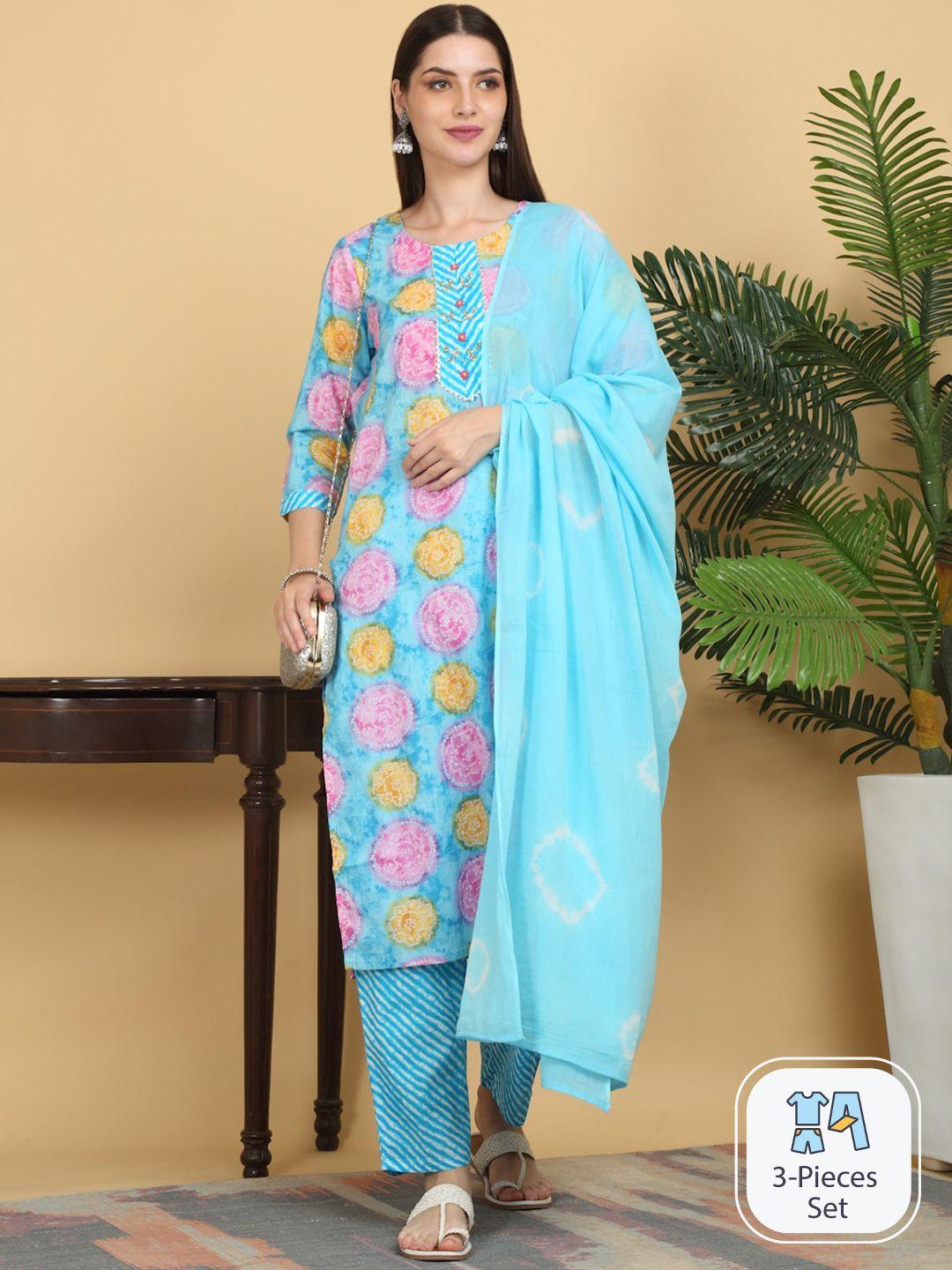 kalini-bandhani-printed-round-neck-gotta-patti-pure-cotton-kurta-with-trousers-&-dupatta