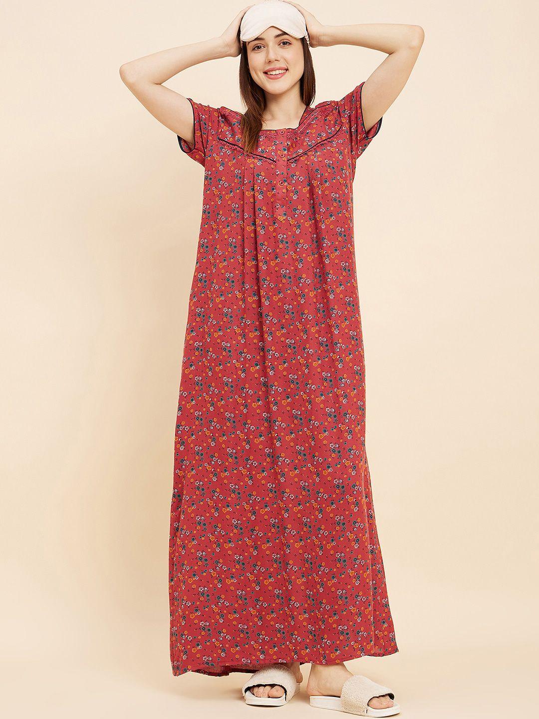 sweet-dreams-red-floral-printed-pure-cotton-maxi-nightdress