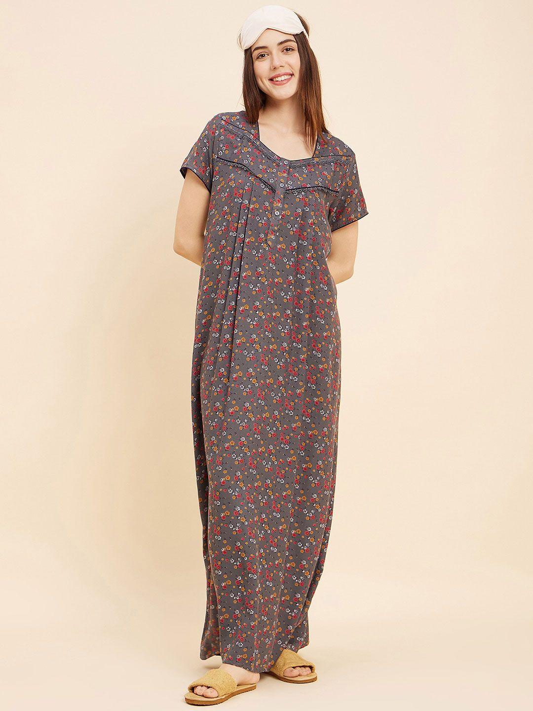 sweet-dreams-grey-floral-printed-pure-cotton-maxi-nightdress