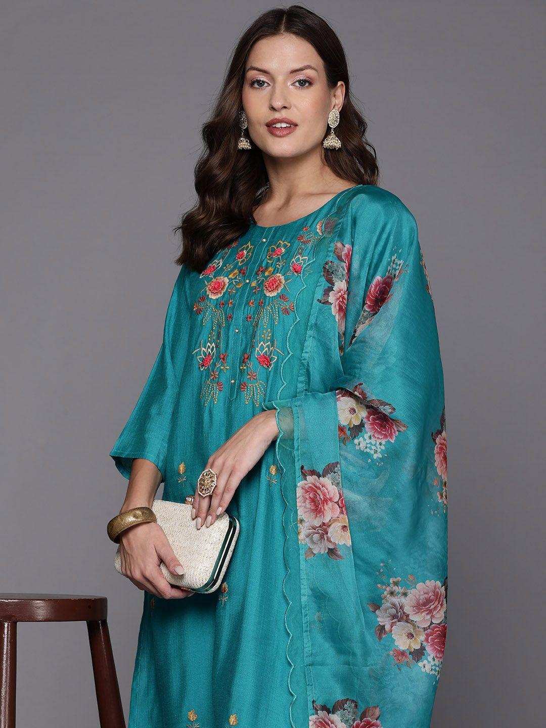 indo-era-floral-embroidered-regular-thread-work-kurta-with-trousers-&-dupatta