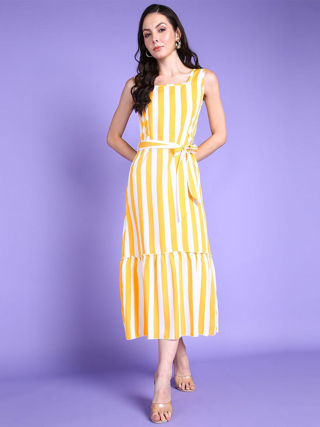 popwings-striped-square-neck-fit-&-flare-midi-dress