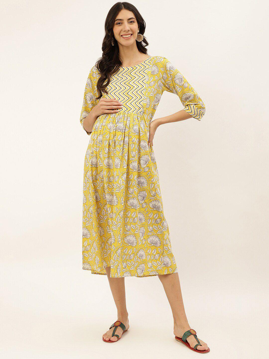 negen-floral-printed-cotton-maternity-a-line-midi-dress