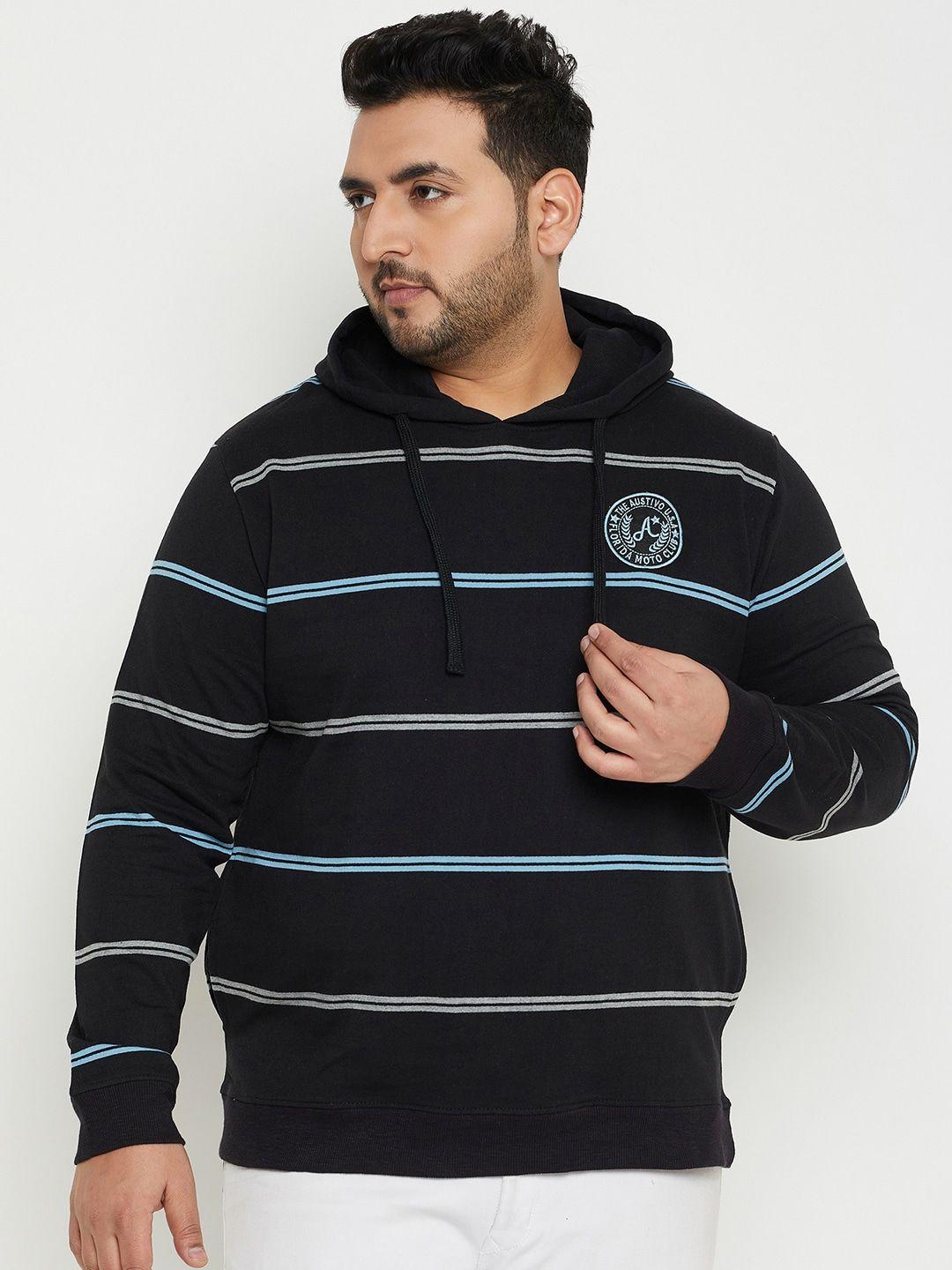 austivo-plus-size-hooded-striped-fleece-pullover