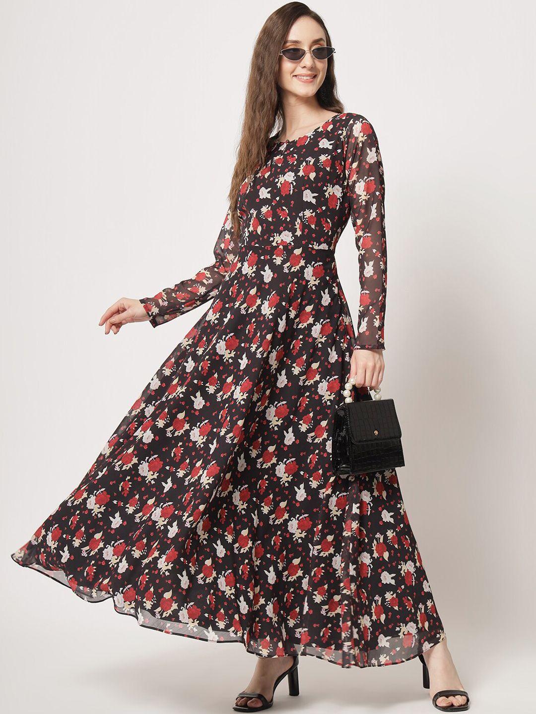 black-scissor-floral-printed-maxi-georgette-fit-&-flared-dress