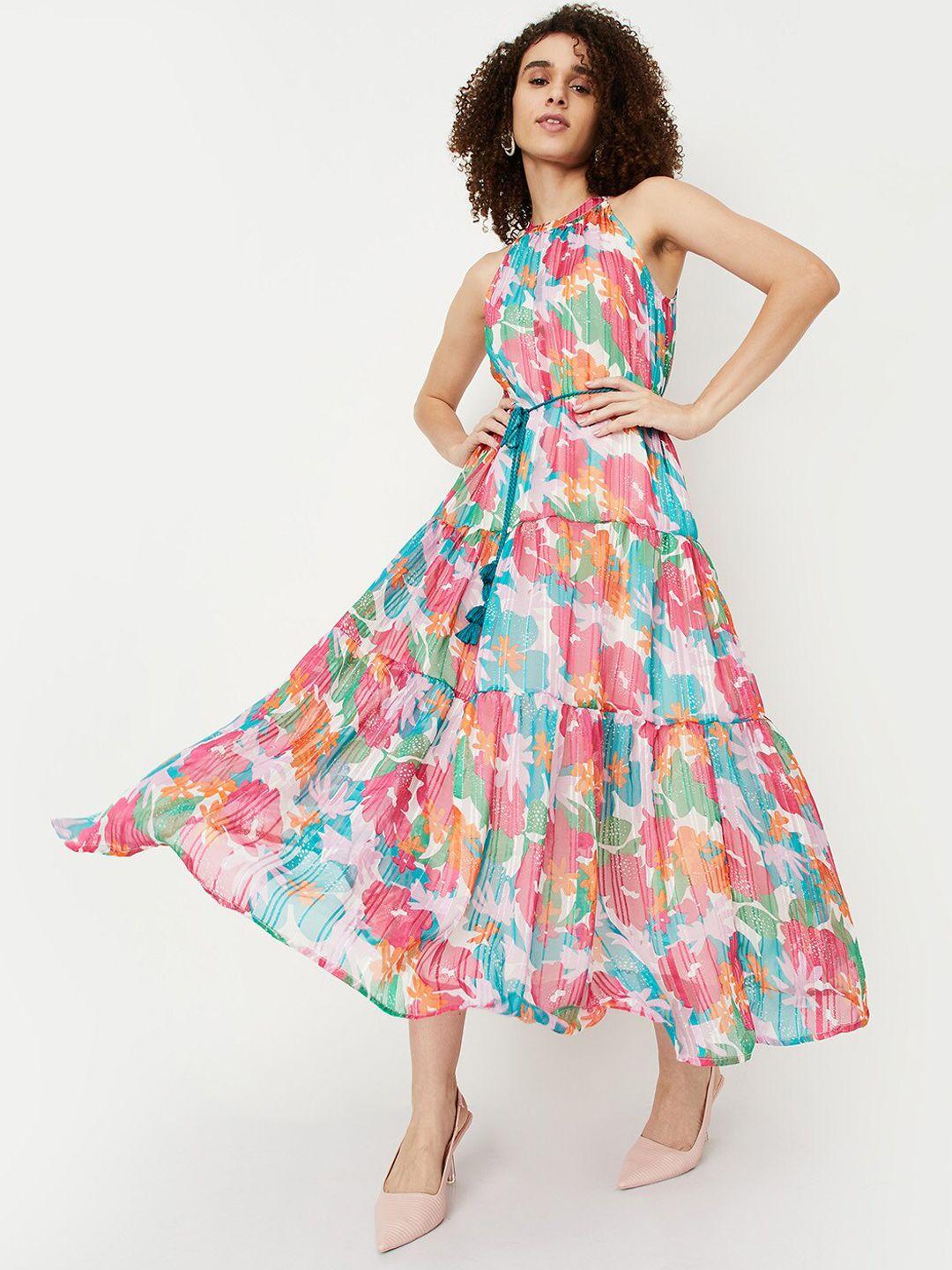 max-floral-printed-halter-neck-midi-a-line-dresses