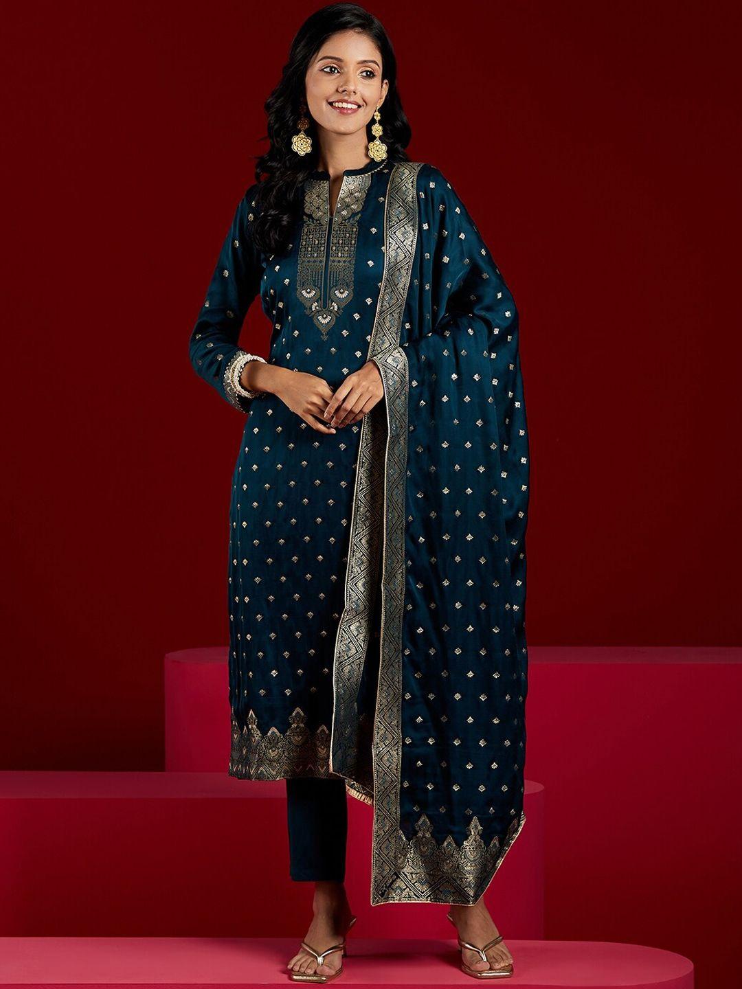 libas-art-ethnic-motifs-woven-design-zari-pure-silk-kurta-with-trousers-&-dupatta