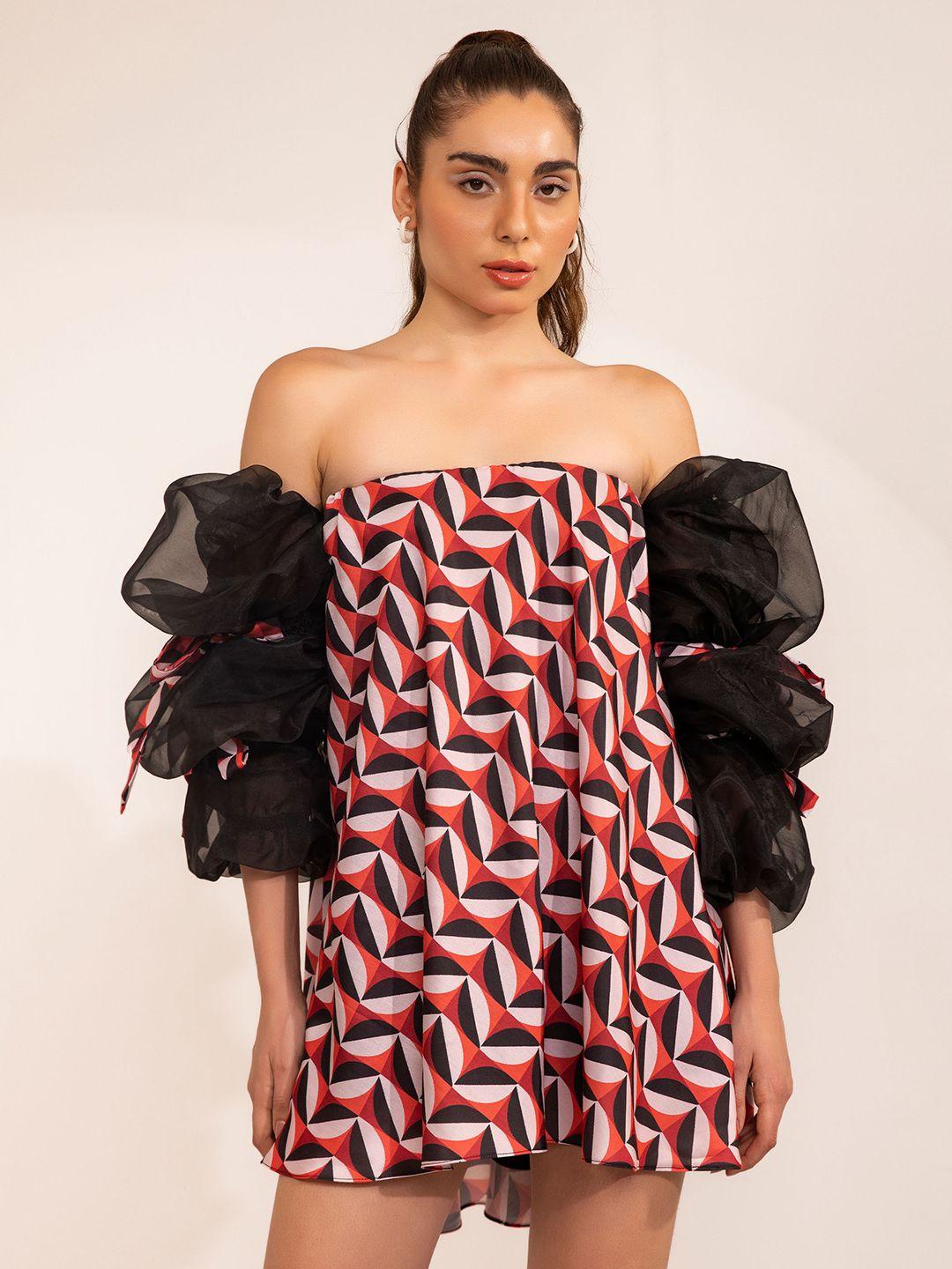 kaori-by-shreya-agarwal-geometric-printed-off-shoulder-satin-a-line-mini-dress