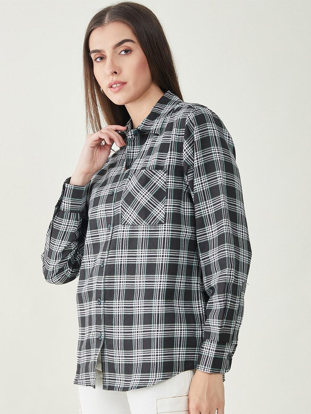 bitterlime-tartan-checked-comfort-oversized-twill-casual-shirt