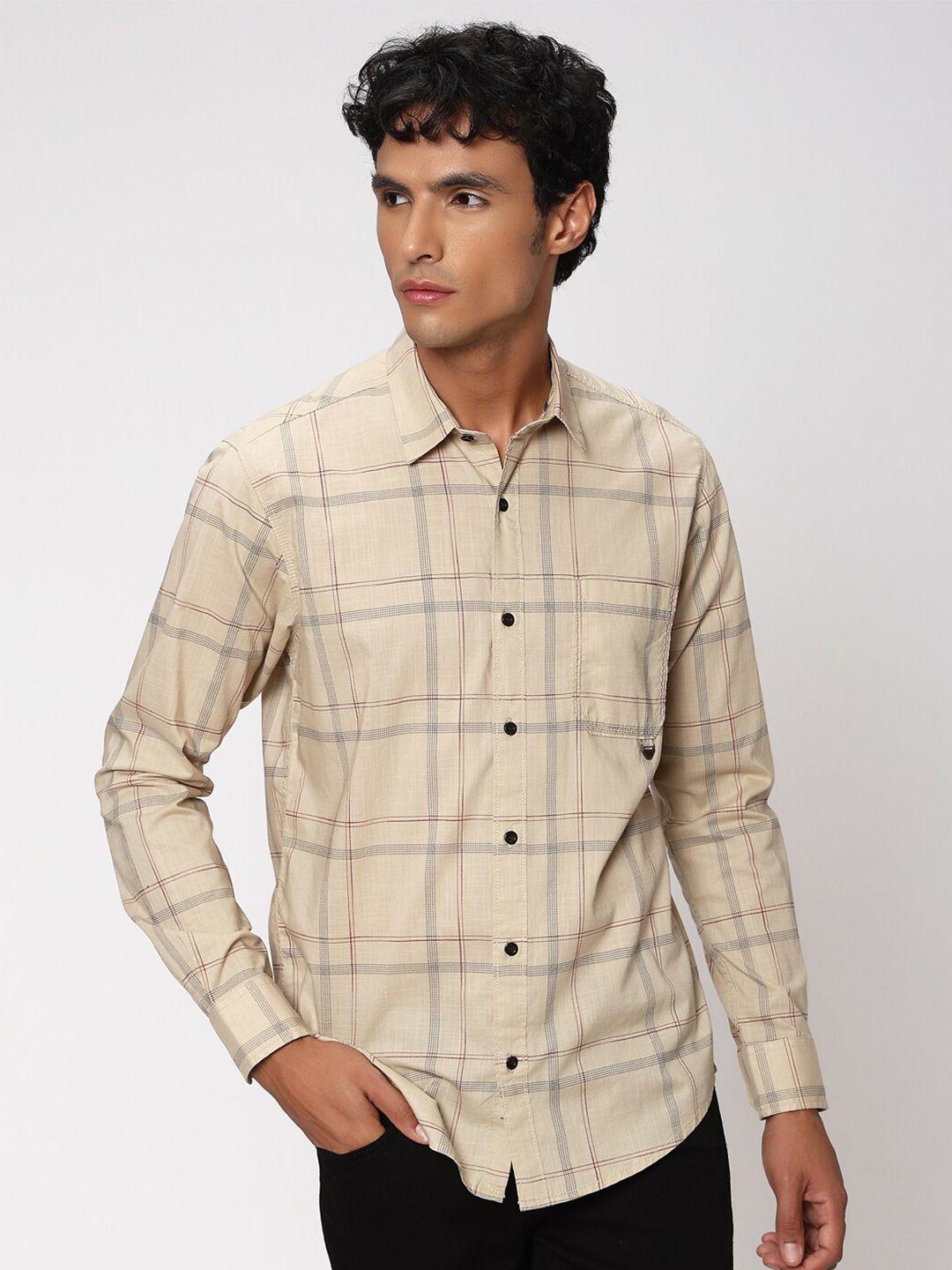 mufti-classic-slim-fit-tartan-checked-cotton-casual-shirt