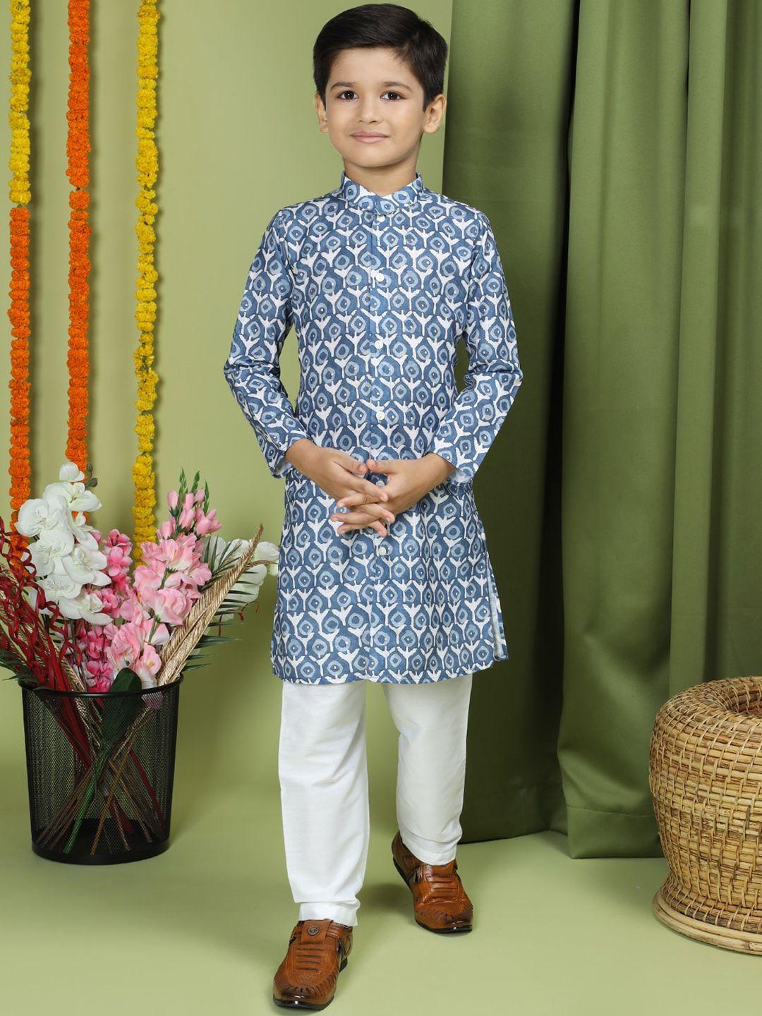 tabard-boys-floral-printed-regular-pure-cotton-kurta-with-pyjamas