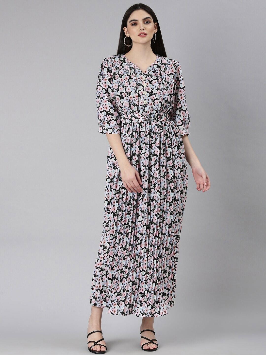 showoff-floral-printed-puff-sleeve-fit-&-flare-midi-dress