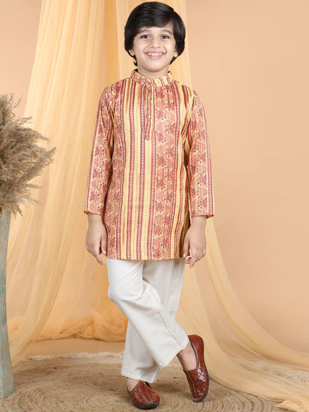 cutiekins-boys-ethnic-motifs-printed-mandarin-collar-regular-kurta-with-pyjamas