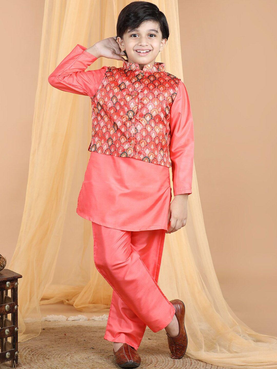 cutiekins-boys-mandarin-collar-art-silk-straight-kurta-with-pyjamas-&-nehru-jacket