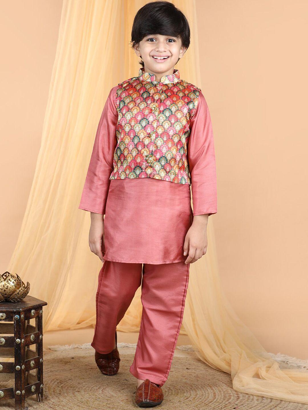 cutiekins-boys-mandarin-collar-regular-art-silk-kurta-with-pyjamas-&-nehru-jacket
