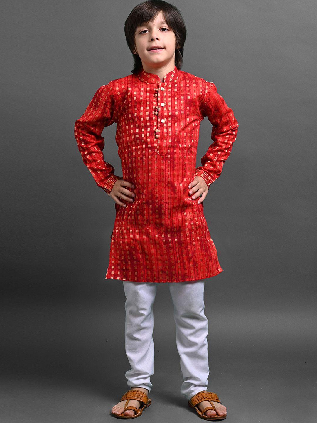 vesham-boys-woven-design-mandarin-collar-long-sleeves-kurta-with-pyjamas