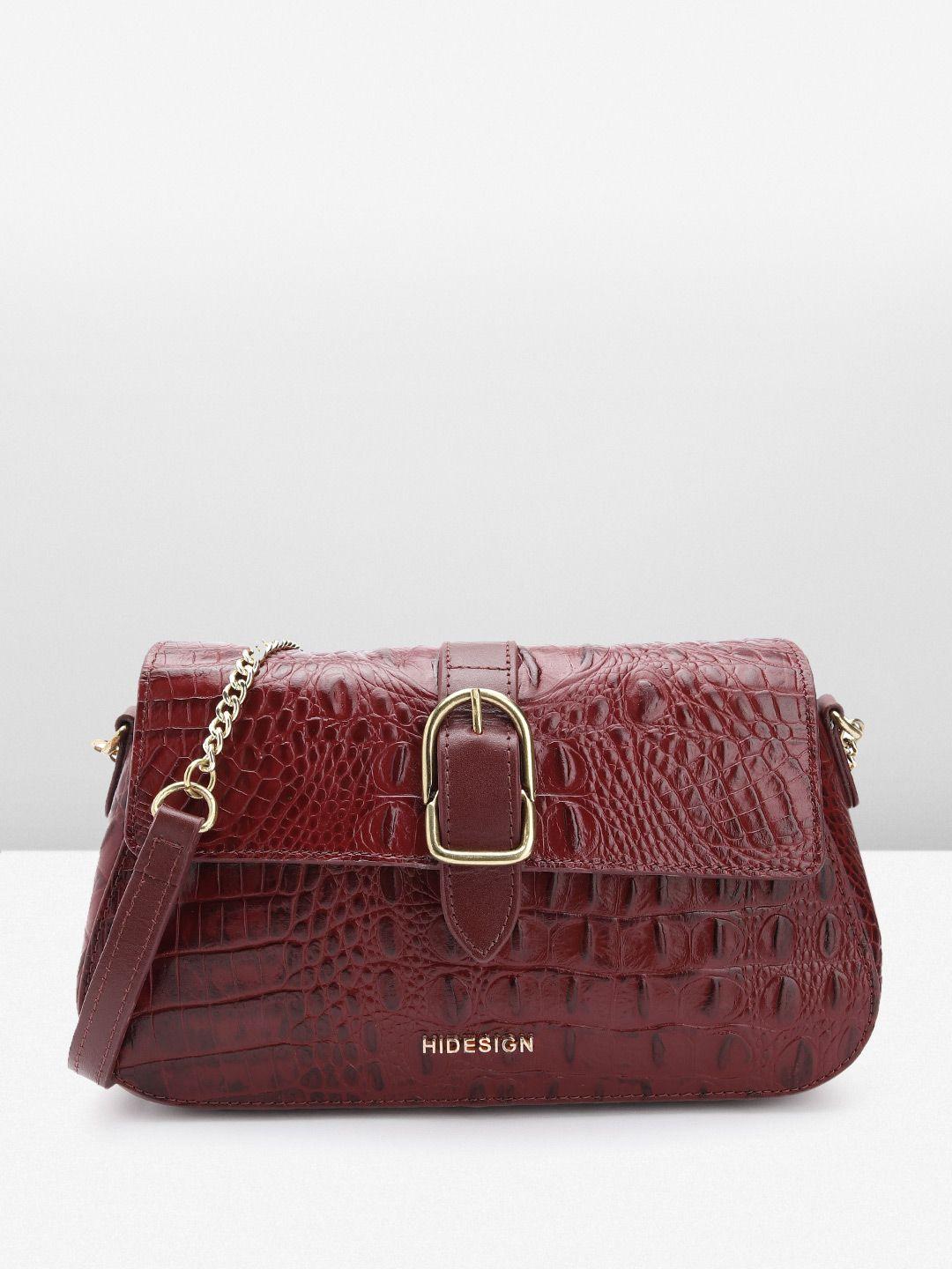 hidesign-croc-textured-leather-structured-sling-bag-with-buckle-detail