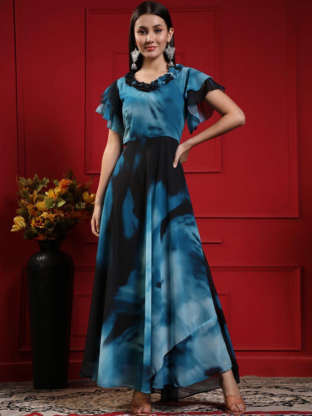 black-scissor-abstract-printed-flared-sleeves-georgette-maxi-ethnic-dresses