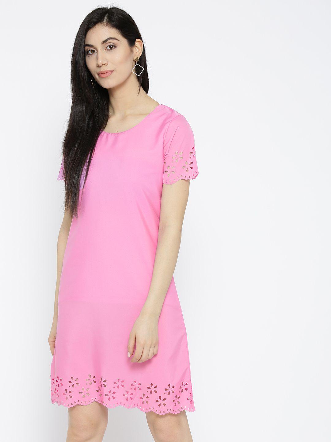 u&f-women-pink-solid-a-line-dress