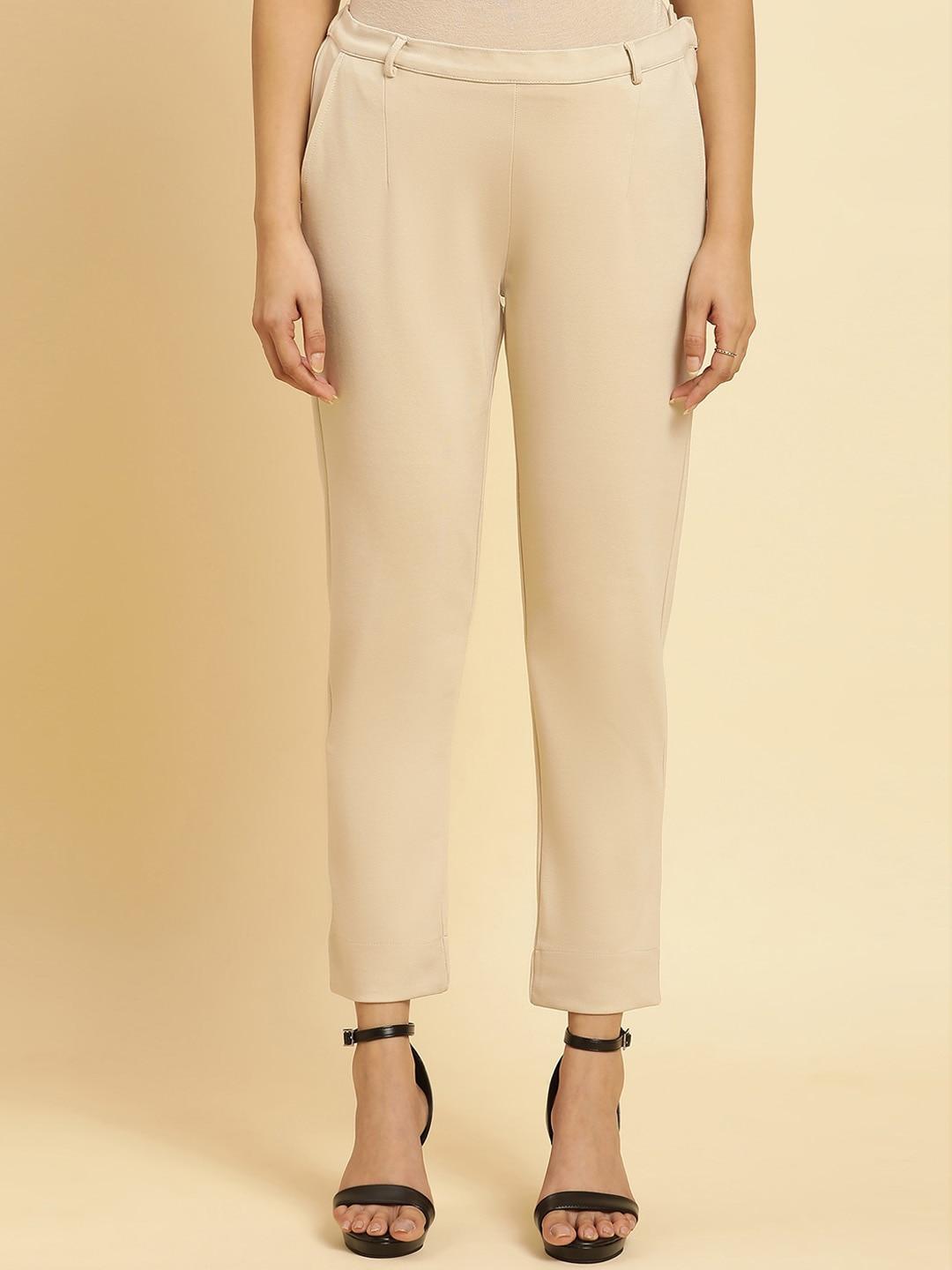 w-women-mid-rise-slim-fit-plain-regular-trousers