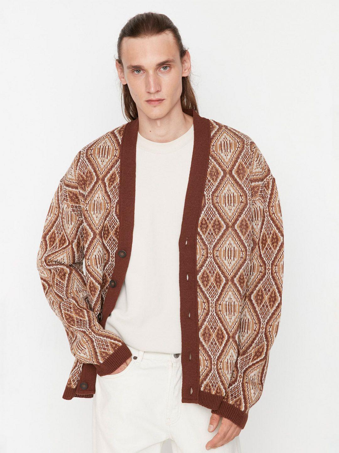 trendyol-geometric-self-design-cardigan-sweater