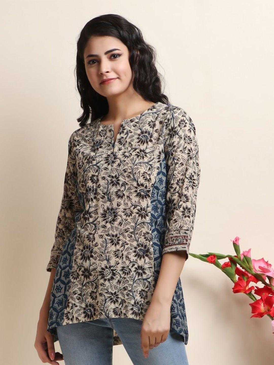 trinjann-floral-printed-thread-work-pure-cotton-a-line-kurti