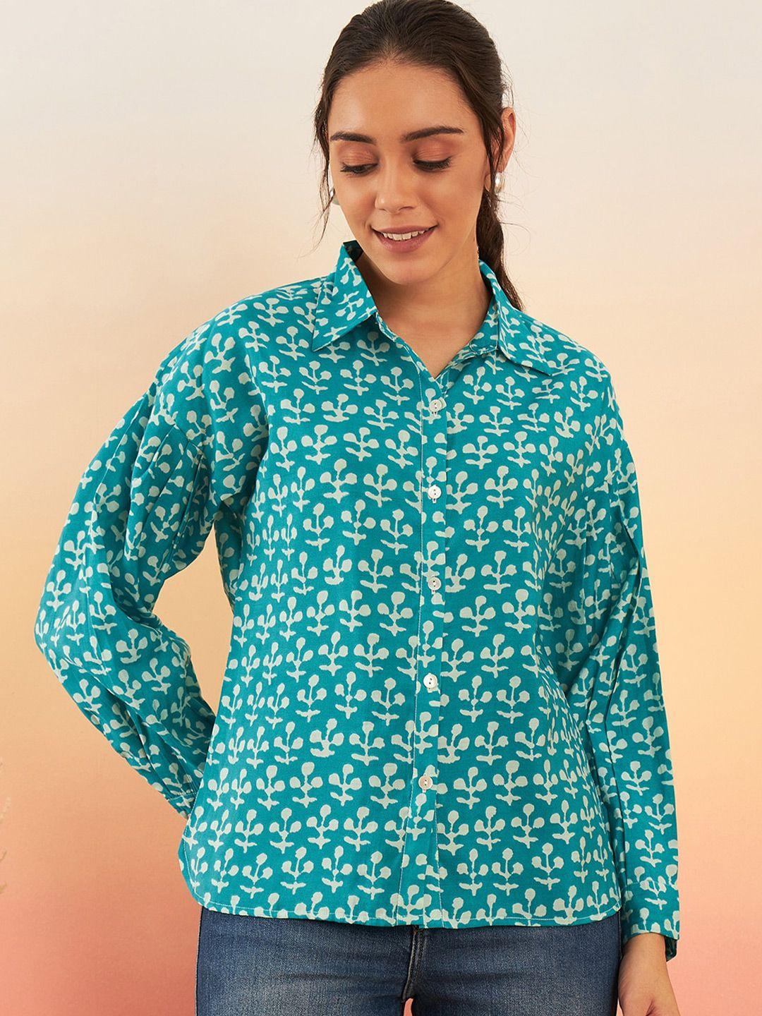 sangria-turquoise-blue-&-off-white-ethnic-motifs-printed-shirt-style-top