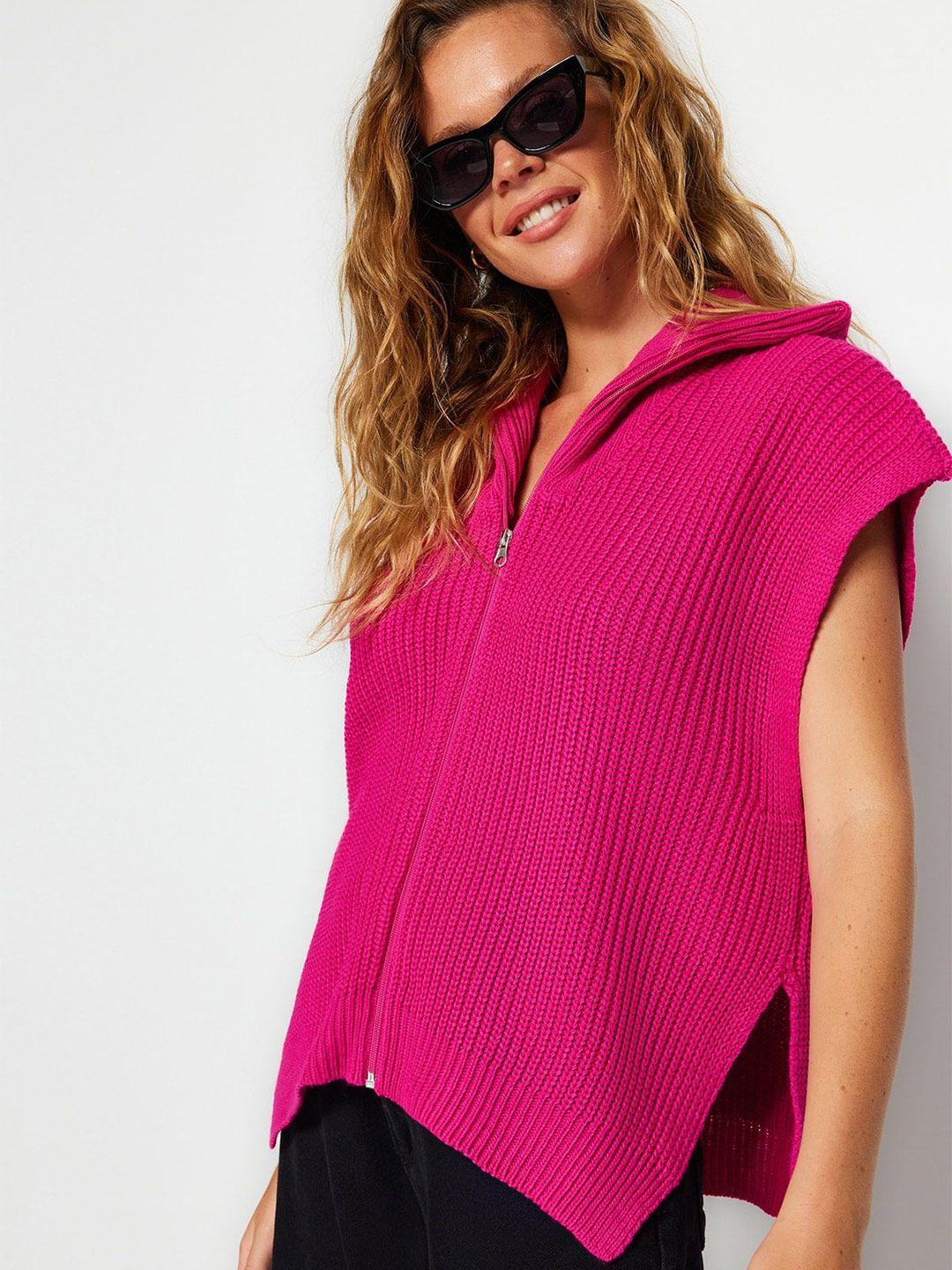 trendyol-sleeveless-self-design-cable-knit-acrylic-pullover