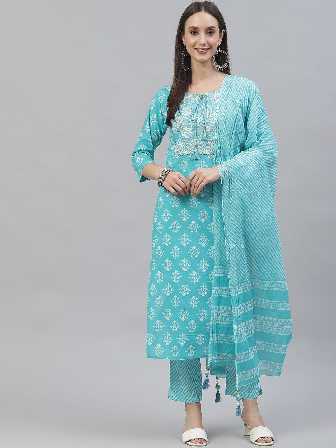 kalini-ethnic-motifs-printed-gotta-patti-pure-cotton-kurta-&-trousers-with-dupatta