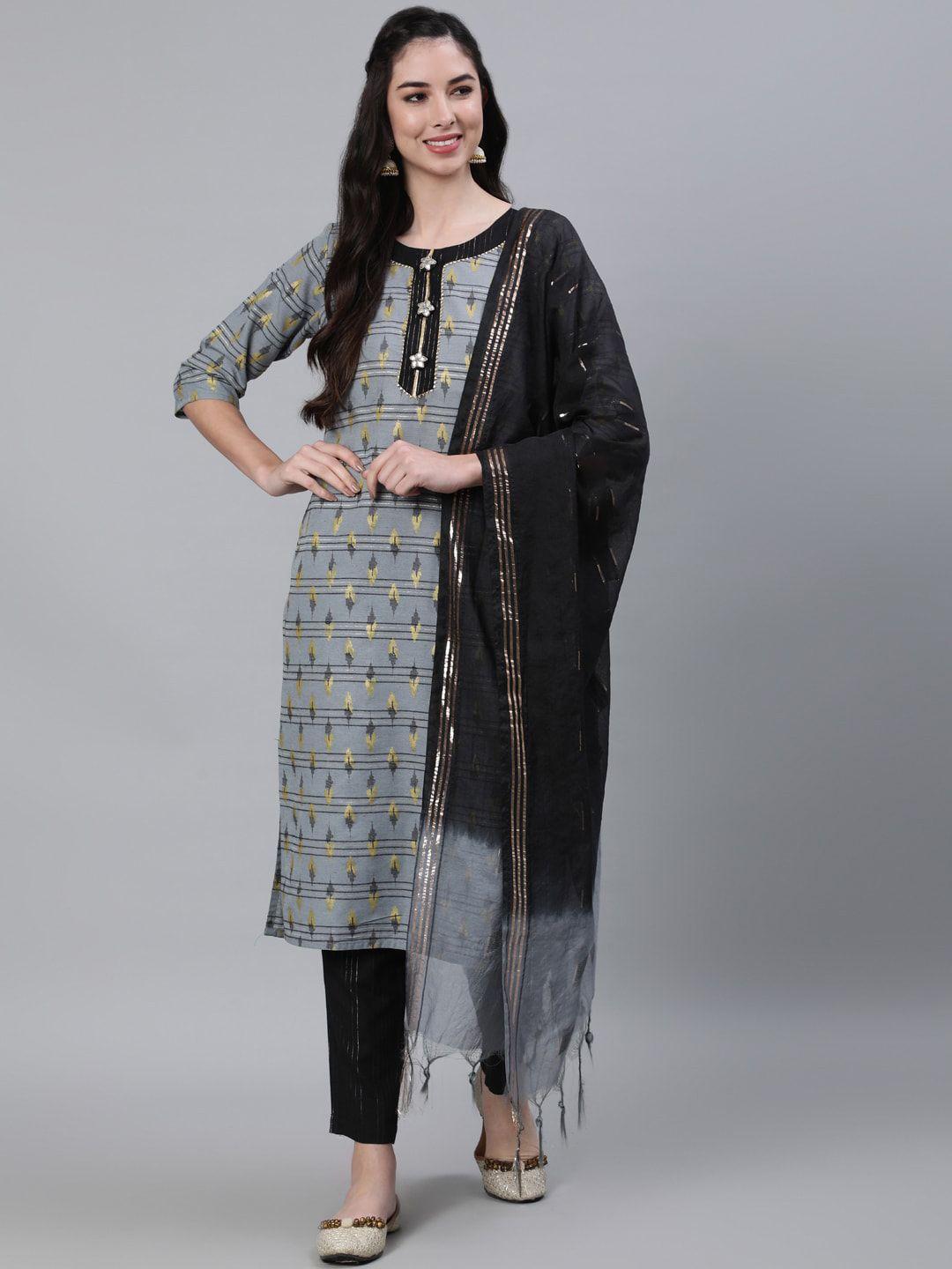 jaipur-kurti-ethnic-motifs-printed-gotta-patti-kurta-with-trousers-&-dupatta