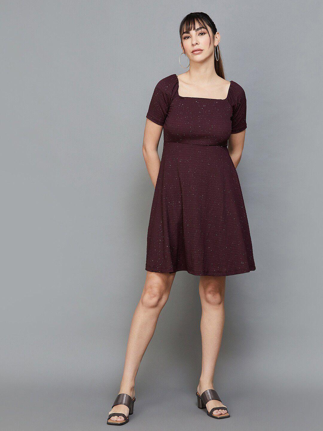 code-by-lifestyle-embellished-square-neck-fit-&-flare-dress