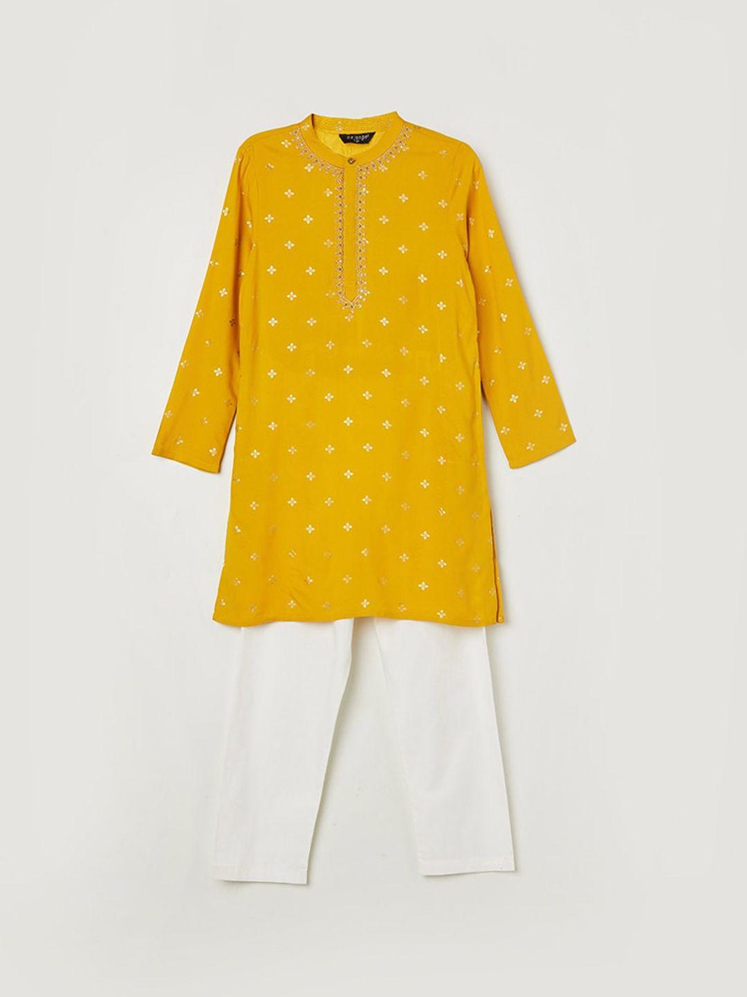 melange-by-lifestyle-boys-floral-printed-band-collar-thread-work-kurta-&-pyjamas