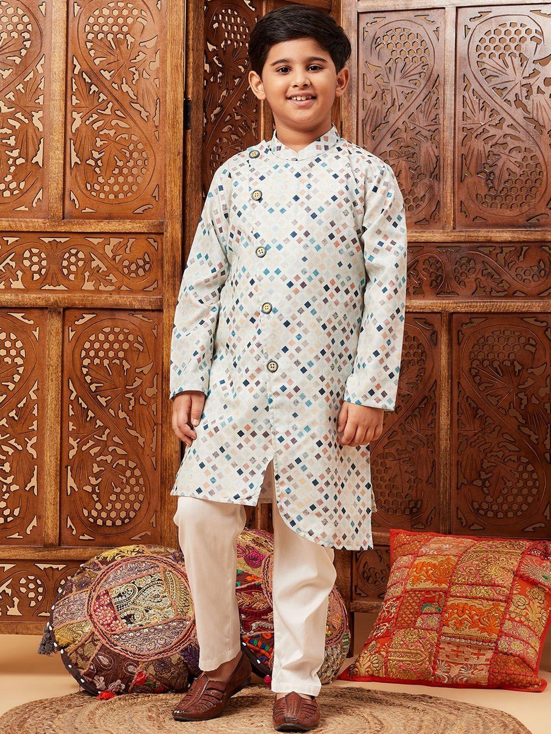 stylo-bug-boys-geometric-printed-mandarin-collar-kurta-with-pyjamas