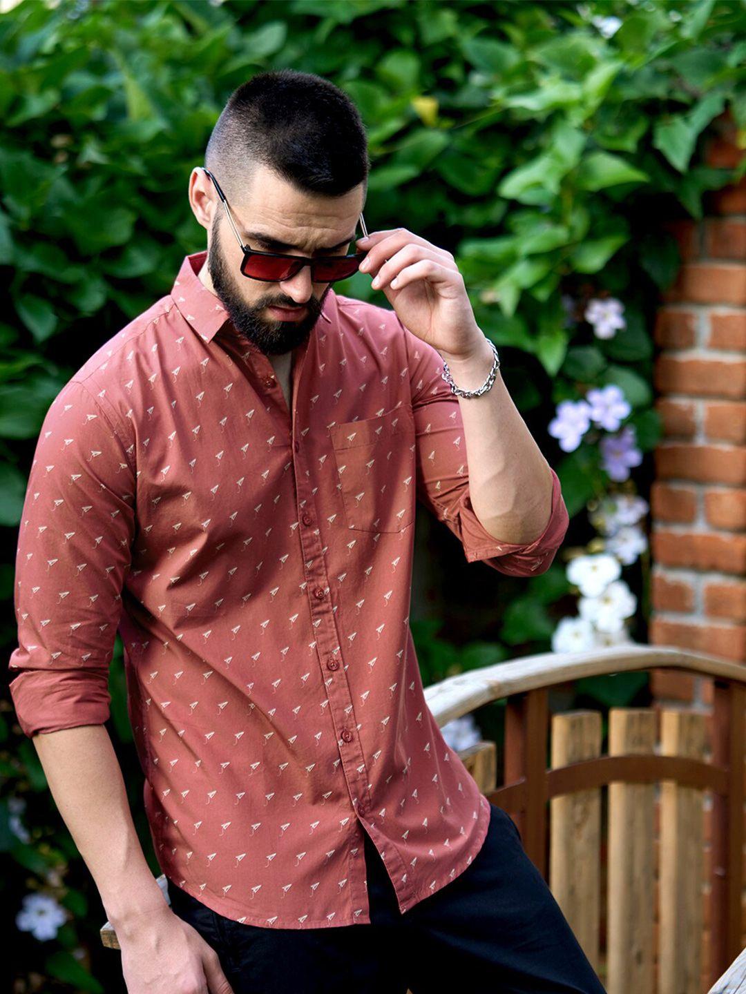 dillinger-spread-collar-geometric-printed-casual-pure-cotton-shirt