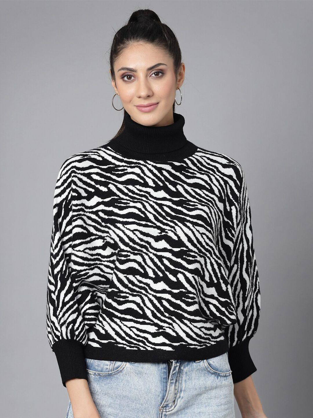 mafadeny-women-black-&-white-animal-printed-pullover