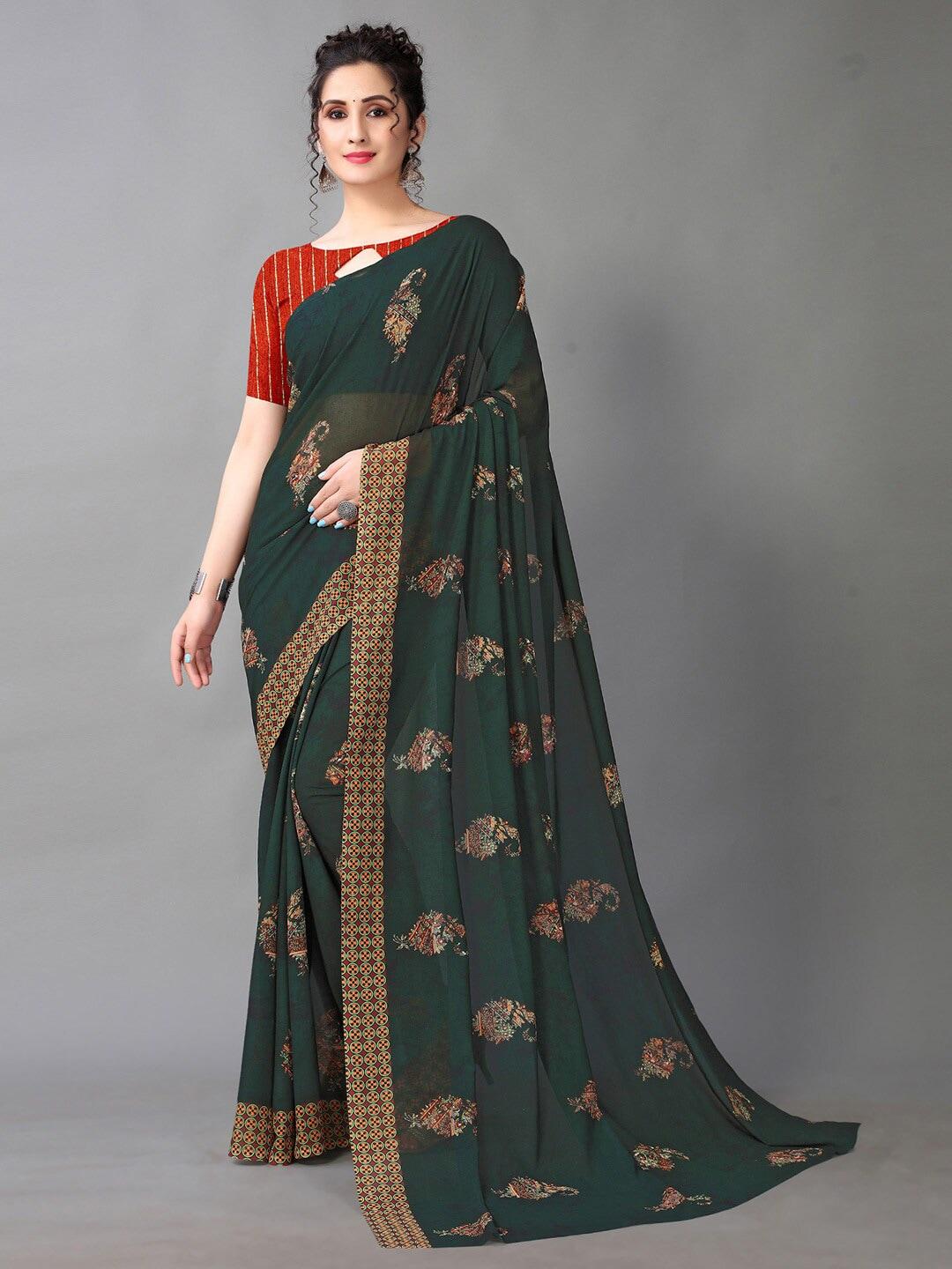 shaily-olive-green-&-red-ethnic-motifs-printed-pure-georgette-saree